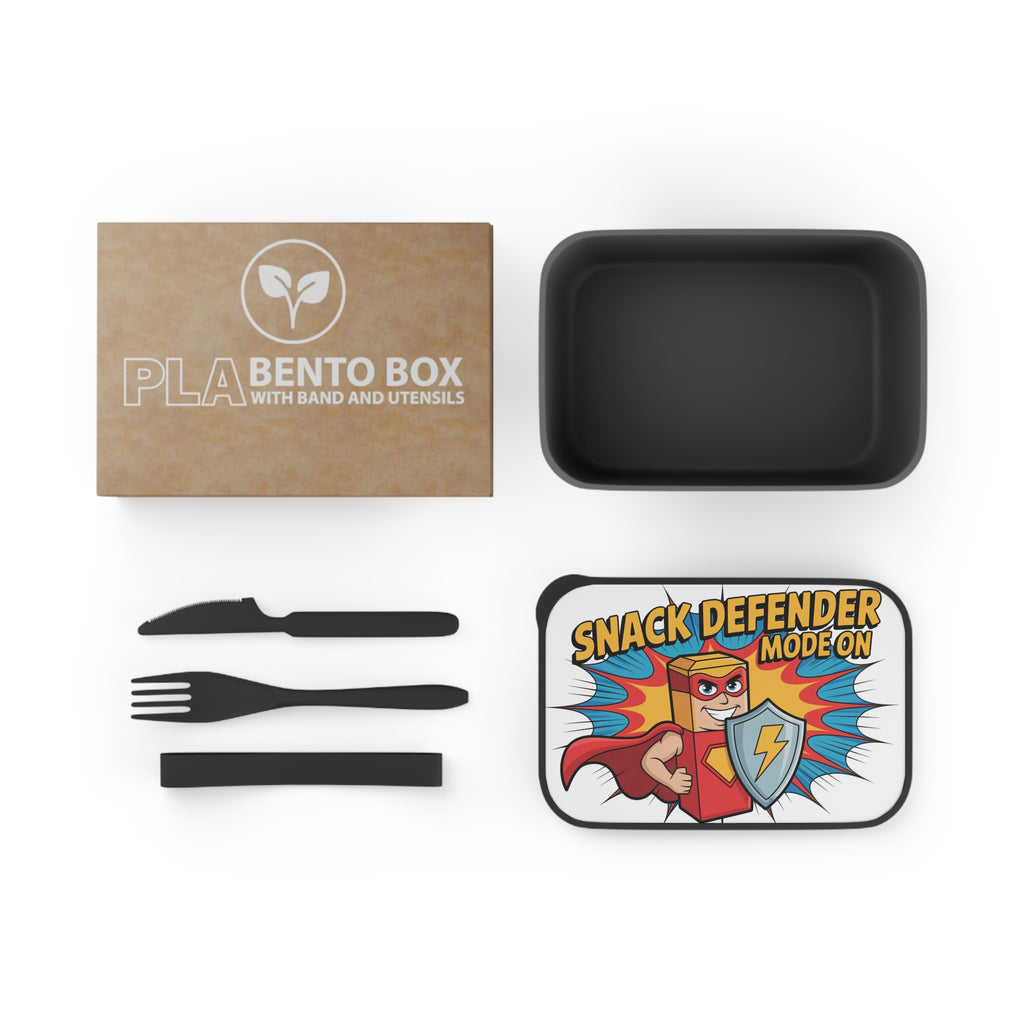 PLA Bento Box with utensils and Snack Defender lid.