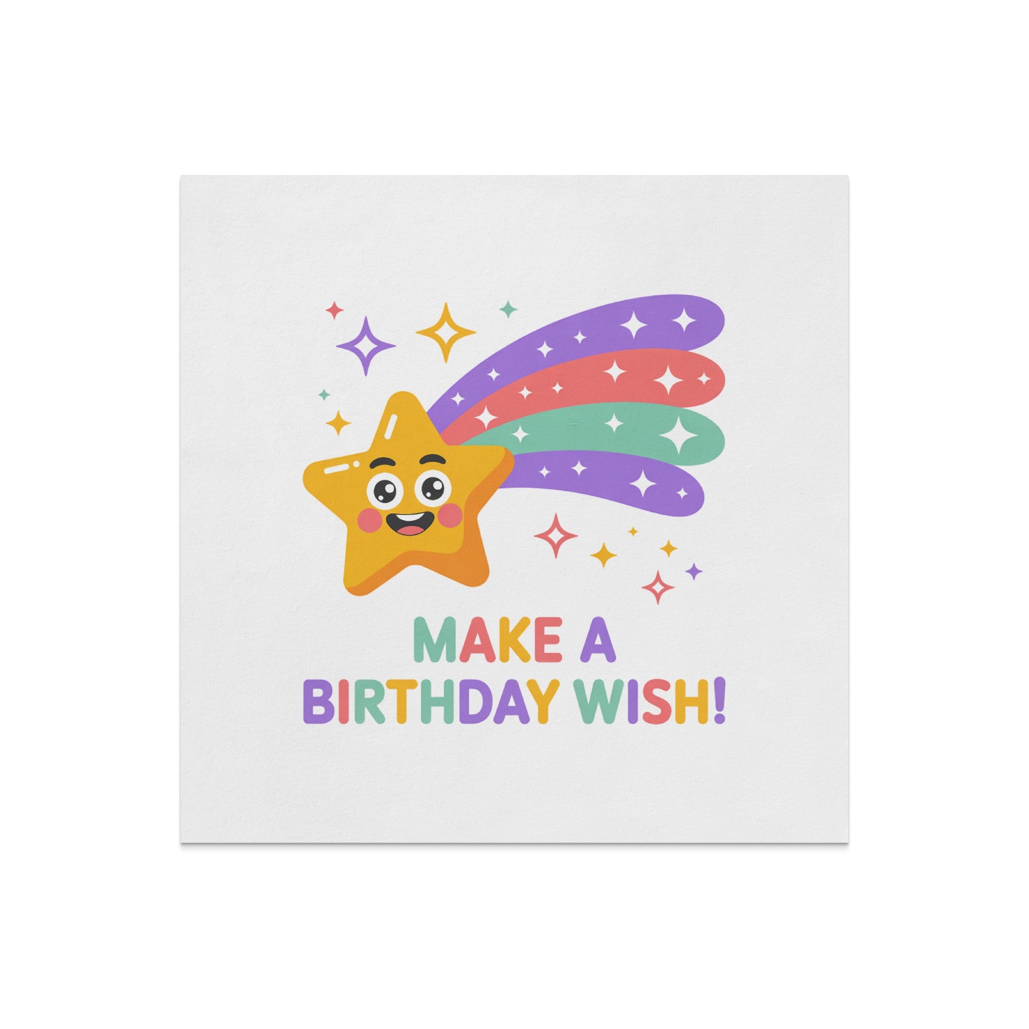Happy birthday star with colorful shooting star trail and text.