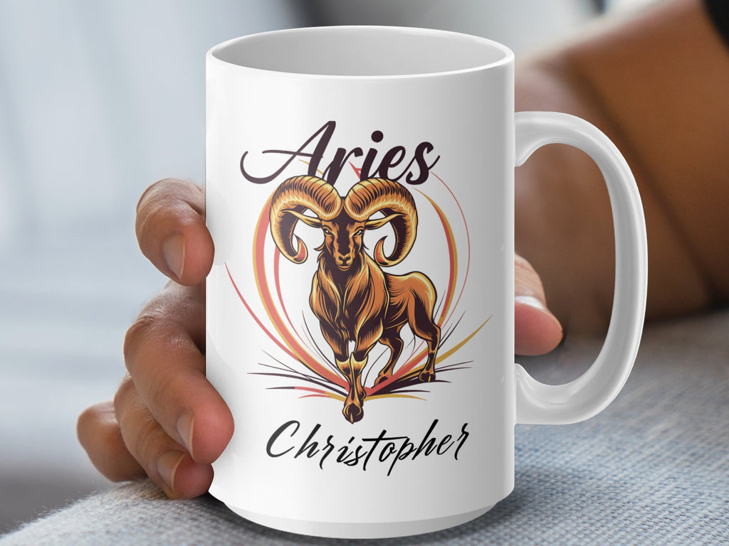 Mug with Aries ram graphic and "Christopher" text.