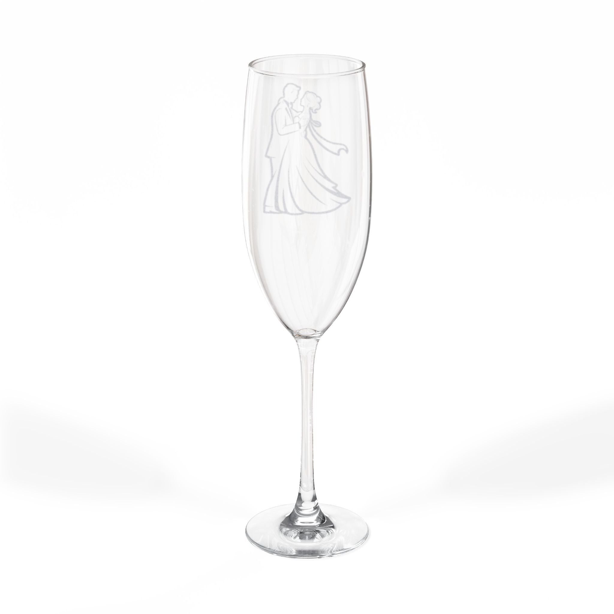 Engraved champagne flute with a wedding couple design.