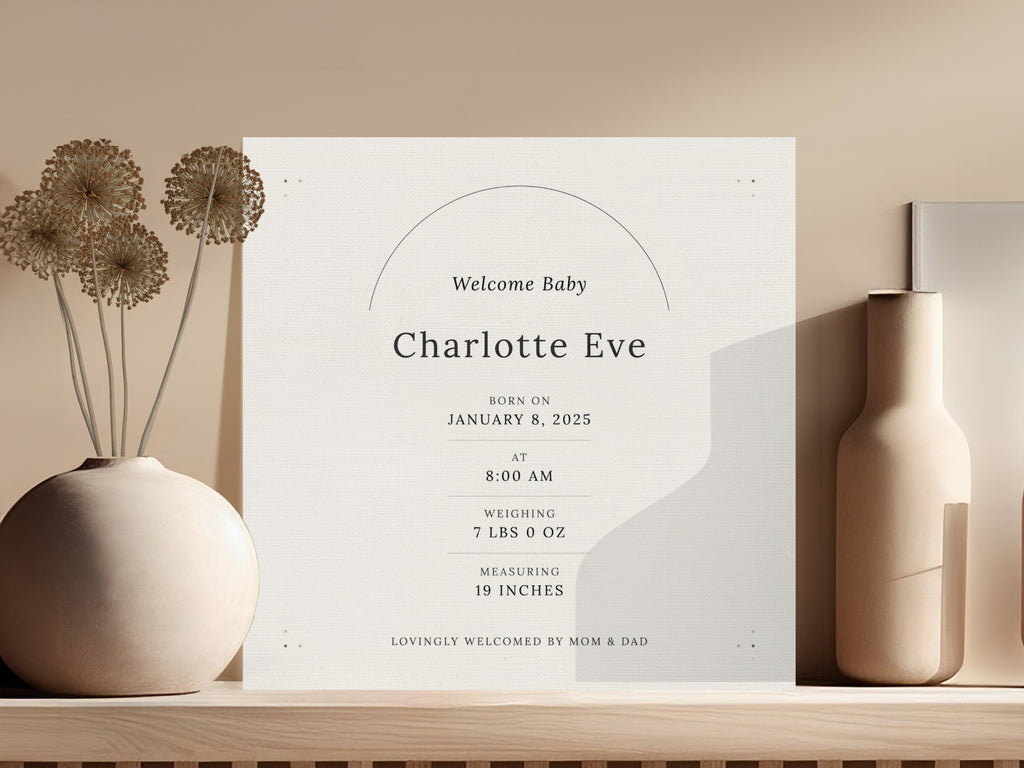 Welcome Baby Charlotte Eve born January 8, 2025, weighing 7 lbs 0 oz.