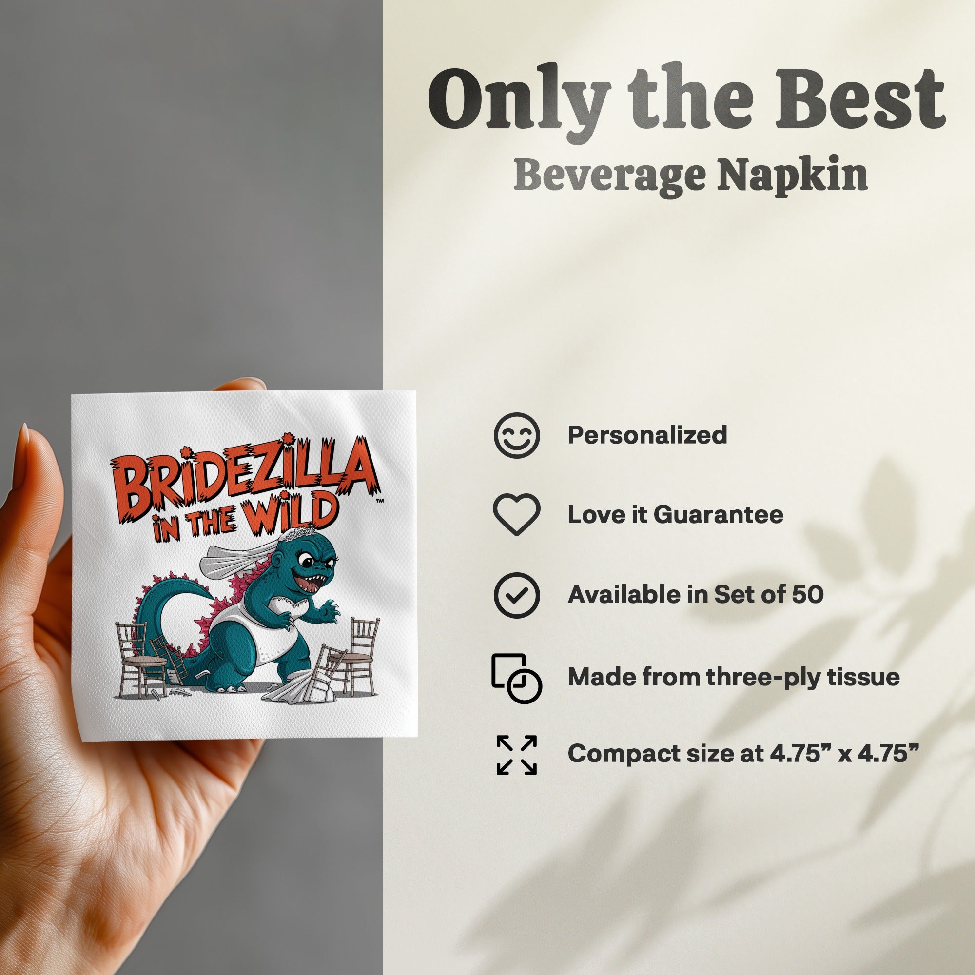 Bridezilla in the Wild beverage napkin with dinosaur design.