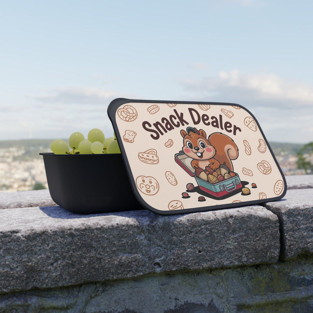 Lunchbox with a squirrel character and "Snack Dealer" text.