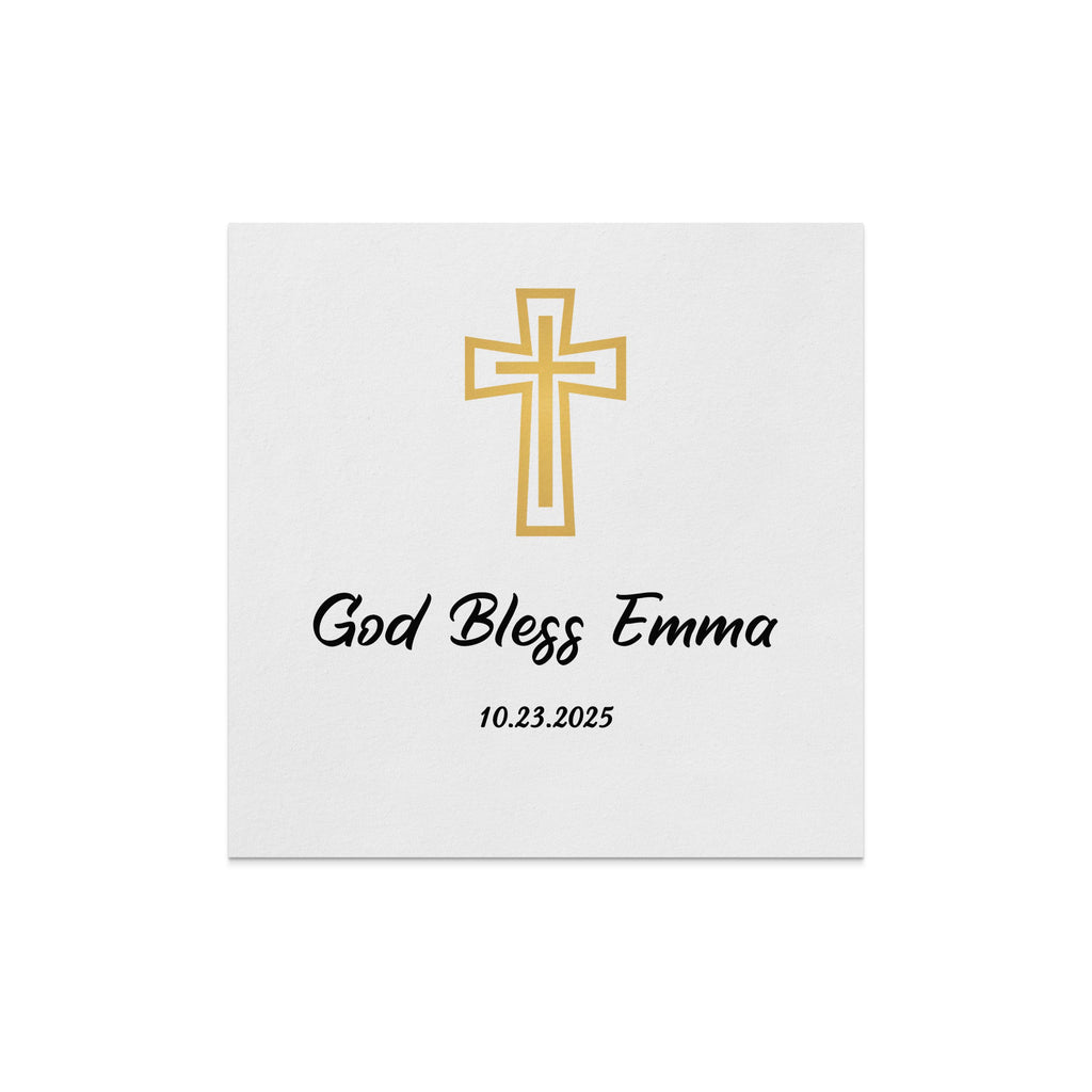 Gold cross and "God Bless Emma" with date 10.23.2025.