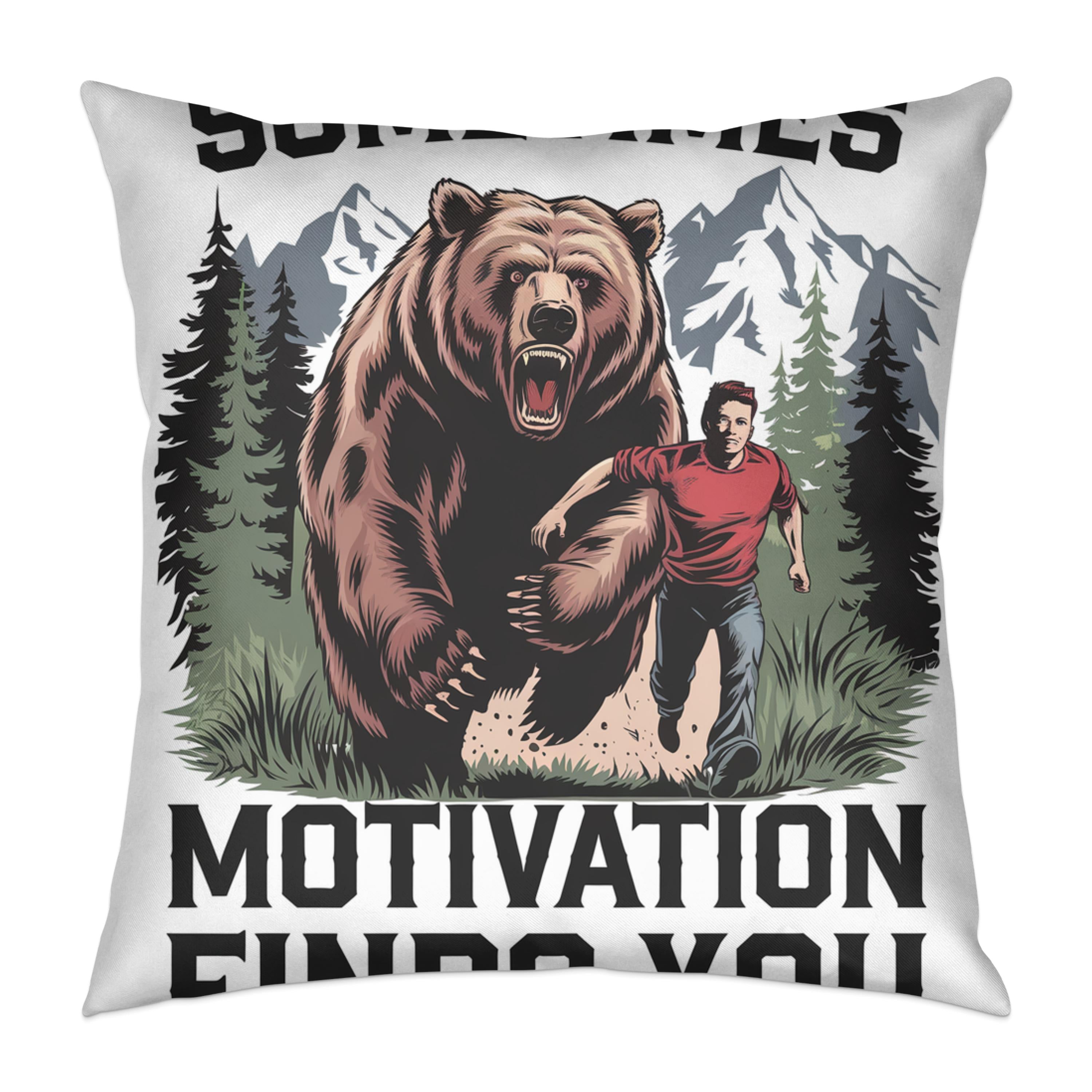 Man running from a bear with text "MOTIVATION FINDS YOU".
