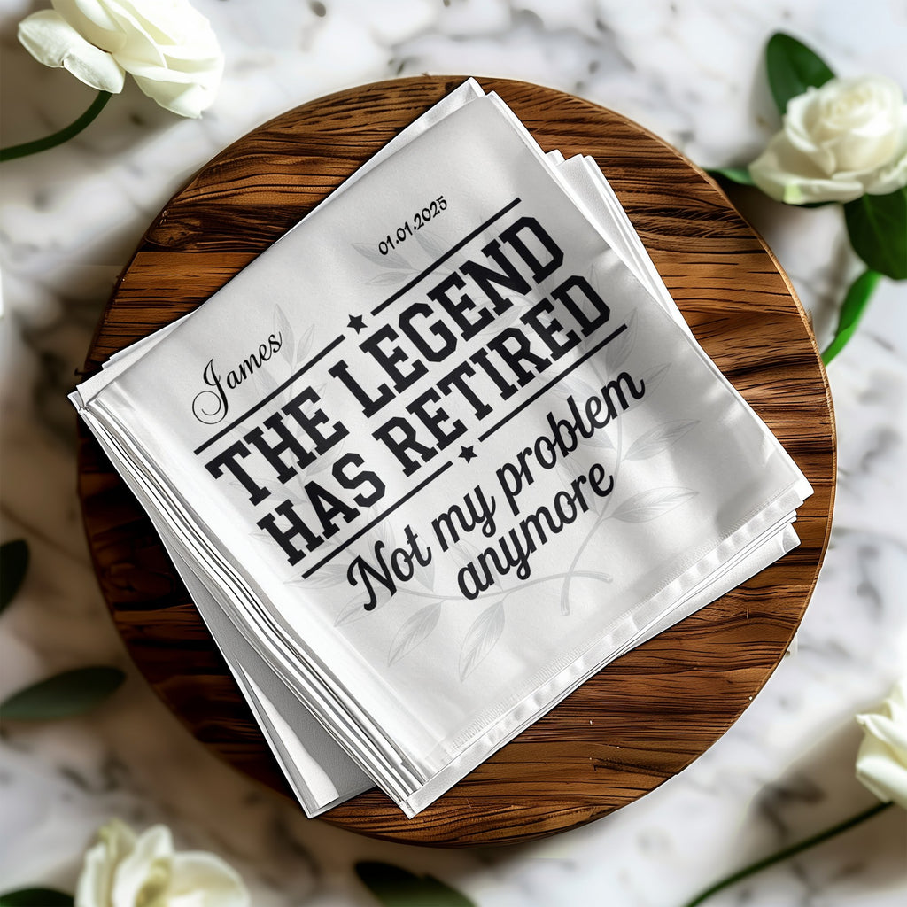White bandana with "THE LEGEND HAS RETIRED Not anymore" text, dated 01.01.2025.