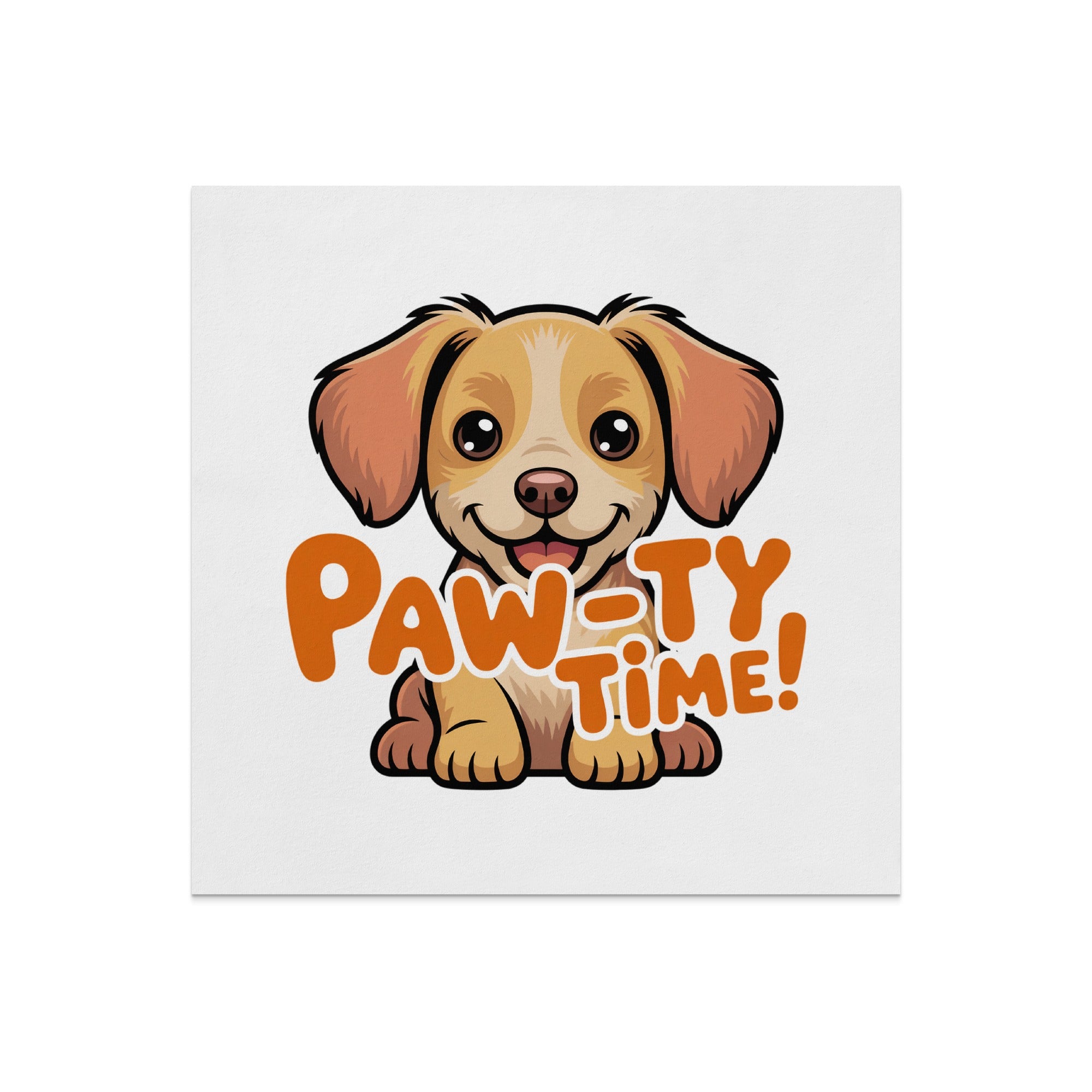 Cartoon puppy with "Paw-ty Time!" text.