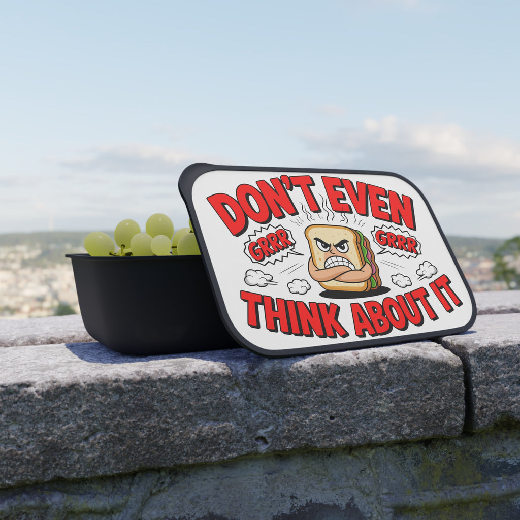 Lunchbox with a sandwich graphic and "DON'T EVEN THINK ABOUT IT" text.