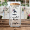 Glass tumbler with Capricorn symbol and "5-year plan? Try 50 Isabella".