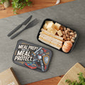 Lunchbox with sandwich, cheese, nuts, and oranges, featuring knight graphic.