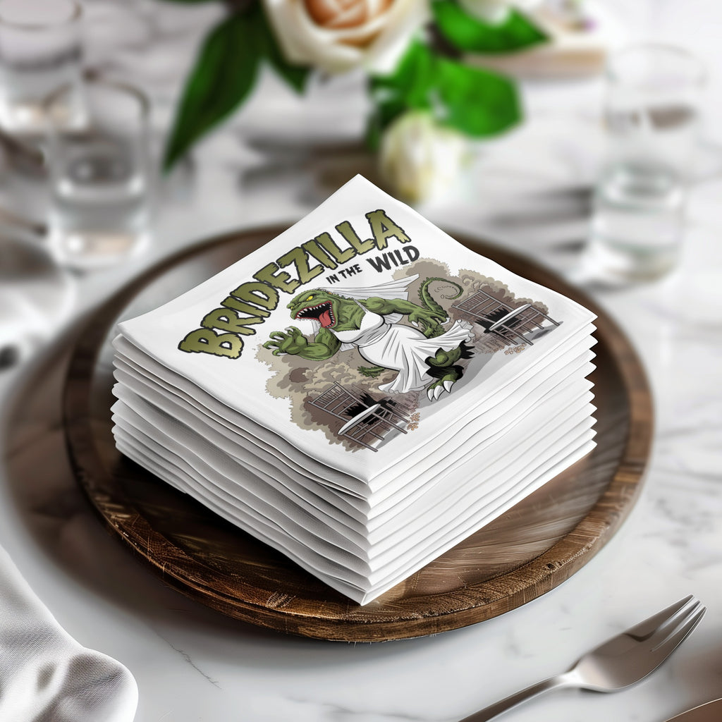 Bridezilla in the Wild, a green monster, on a stack of napkins.