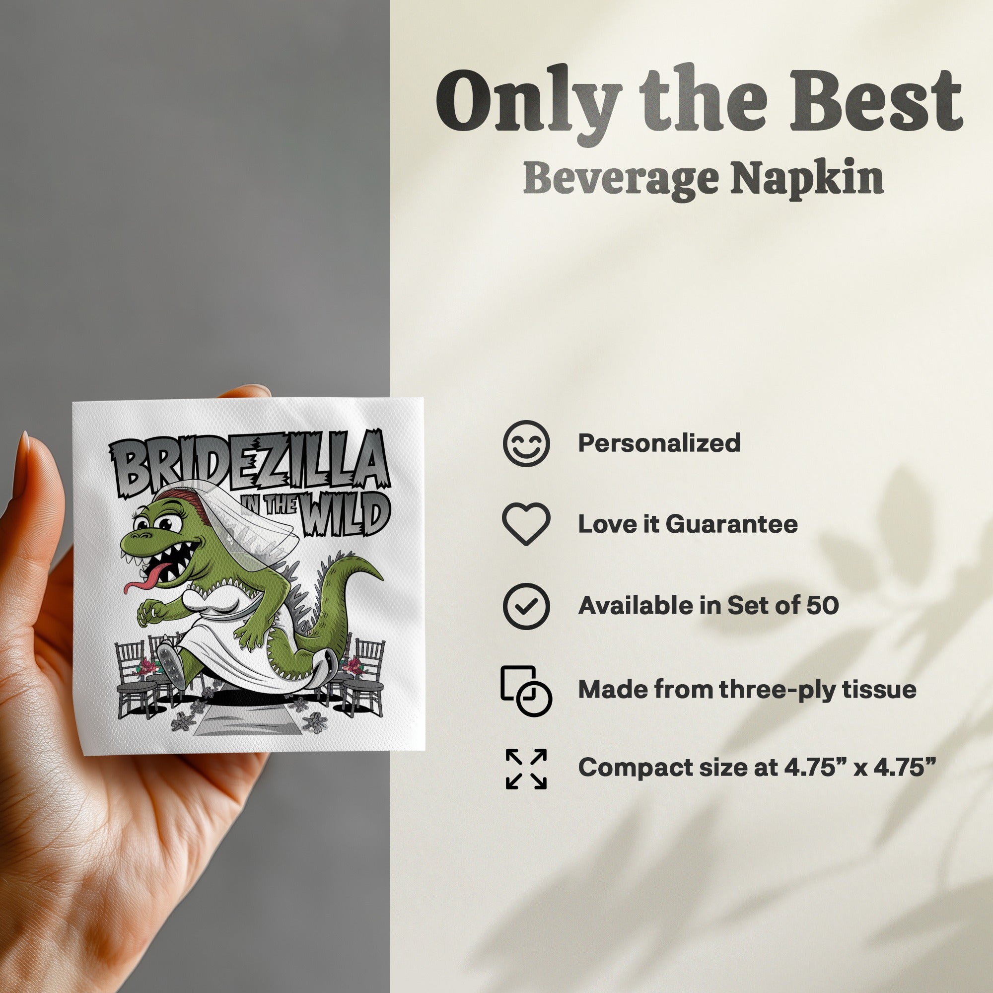 Bridezilla in the Wild beverage napkin with wedding arch and details.