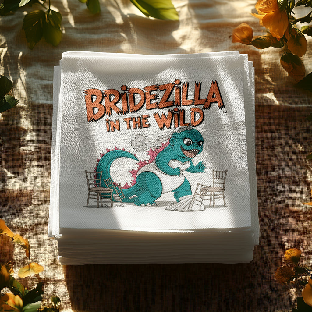 Bridezilla in the Wild cartoon, a dinosaur monster in a wedding dress, with chairs.