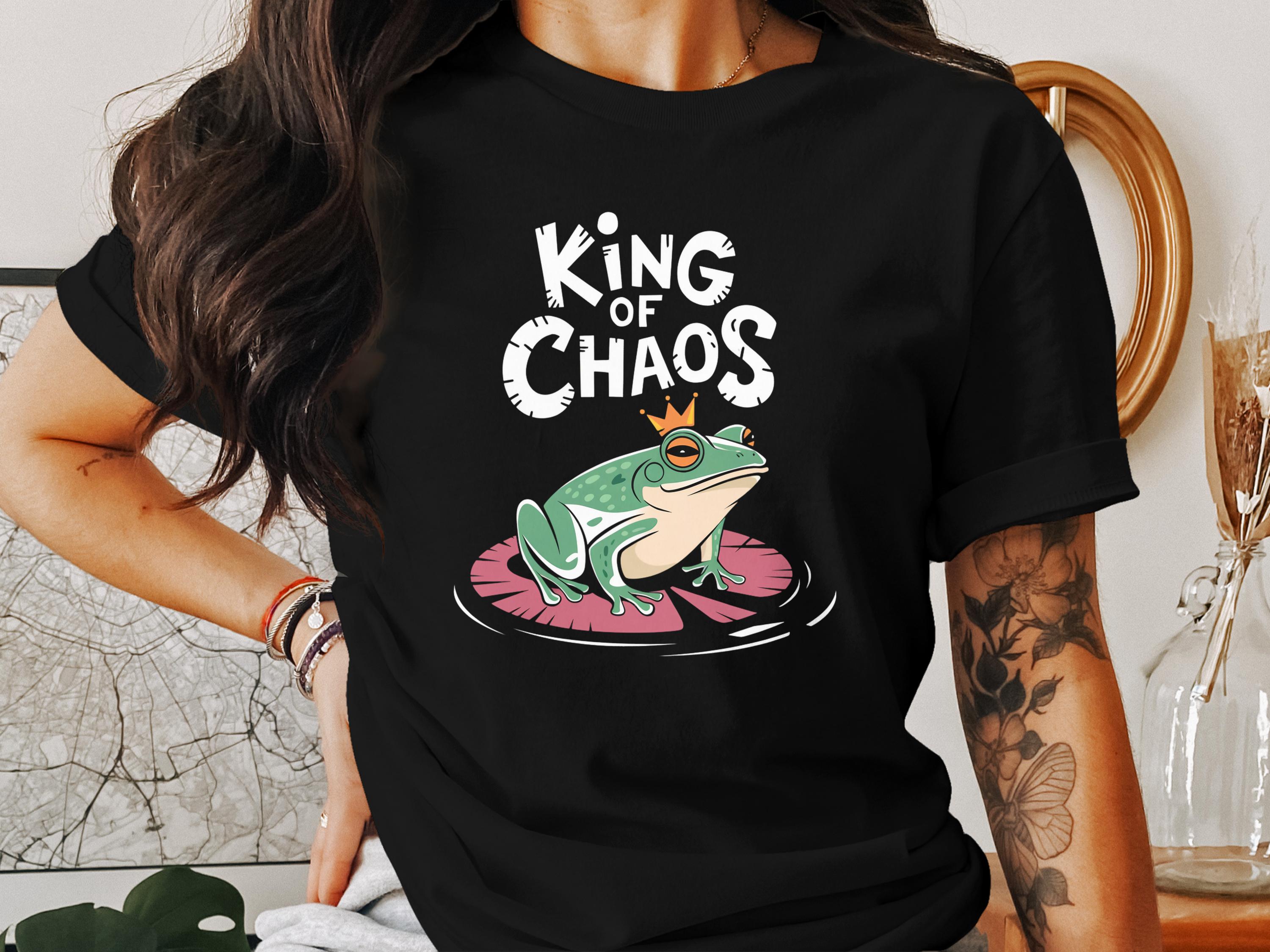 T-shirt with a cartoon frog wearing a crown, sitting on a lily pad.