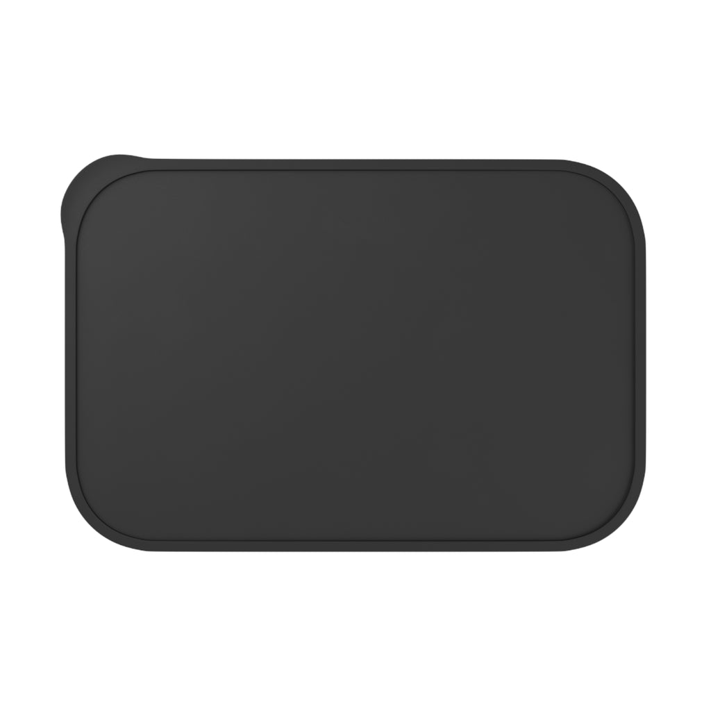 Black rectangular lid with rounded corners against a white background.