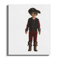 Young child dressed as a pirate in costume with eye patch and hat.