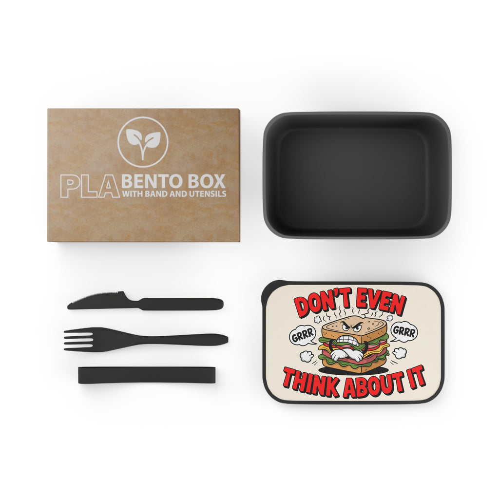 PLA Bento Box with band and utensils featuring cartoon sandwich.