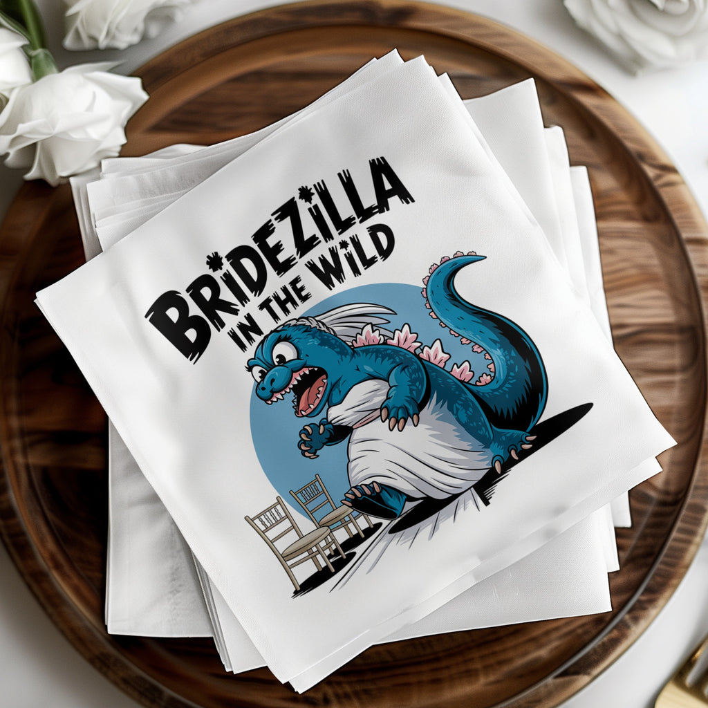 Blue monster with "Bridezilla in the Wild" text on napkins.