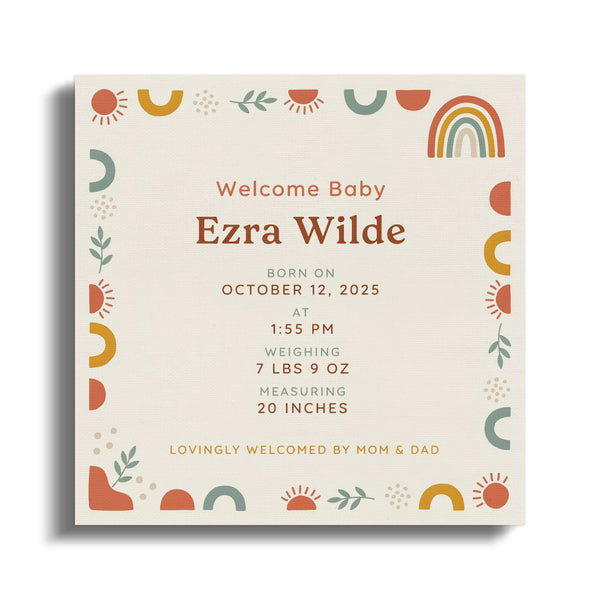 Ezra Wilde welcome baby details: born Oct 12, 2025, 7 lbs 9 oz, 20 inches.