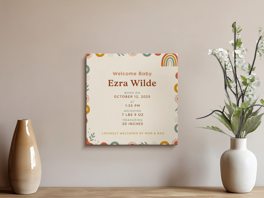 Welcome Baby Ezra Wilde birth announcement with