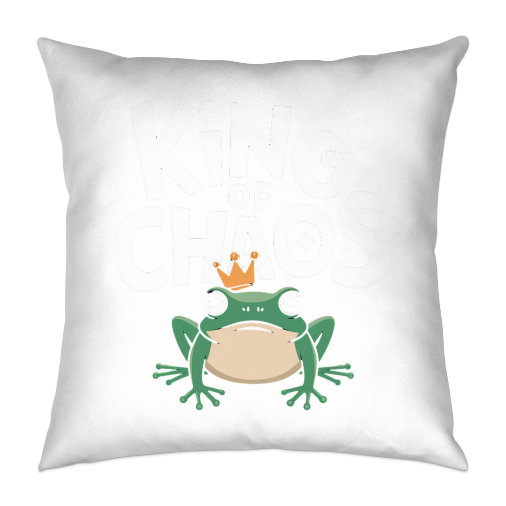 Green frog wearing a crown and the text "KING OF CHAOS".