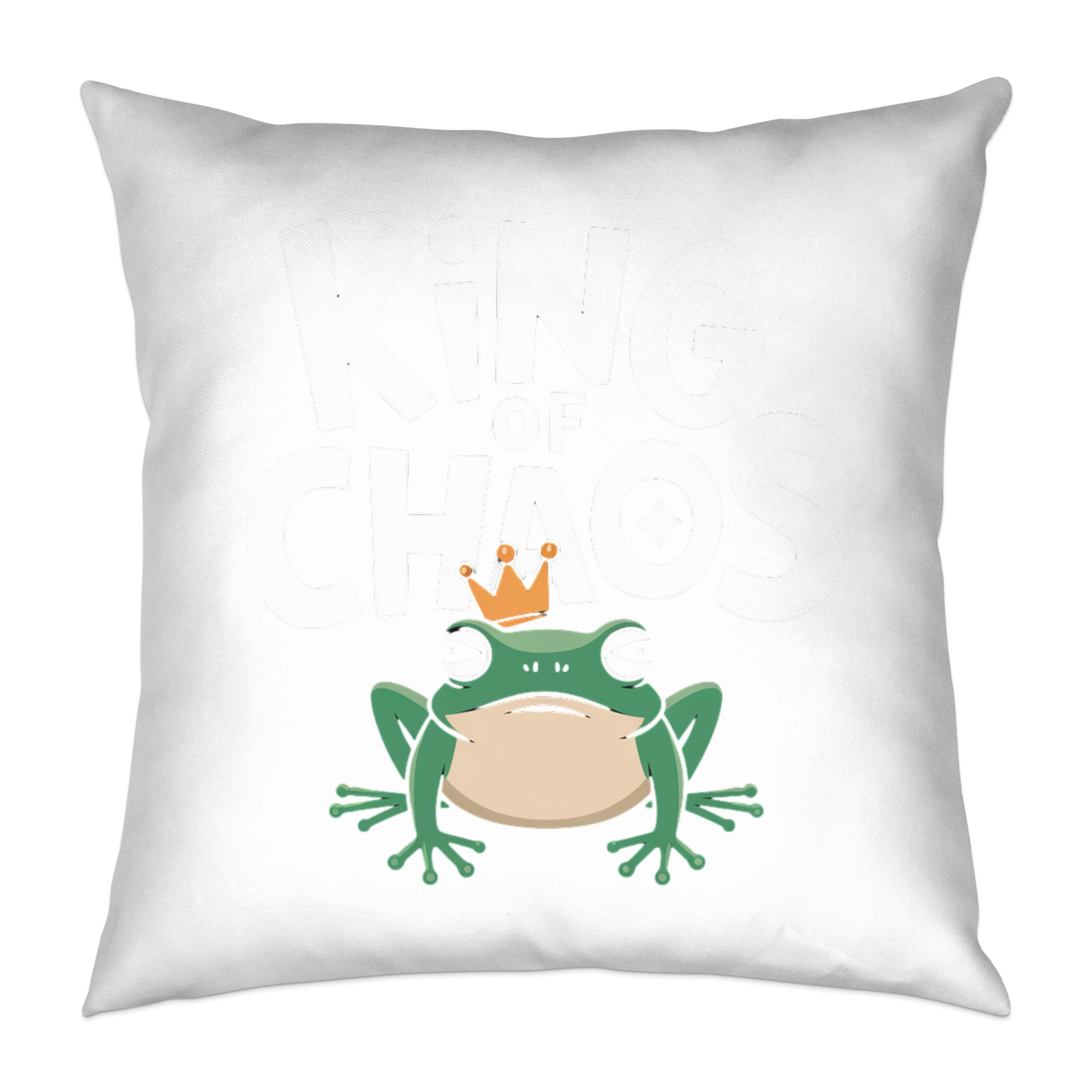 Green frog wearing a crown and the text "KING OF CHAOS".