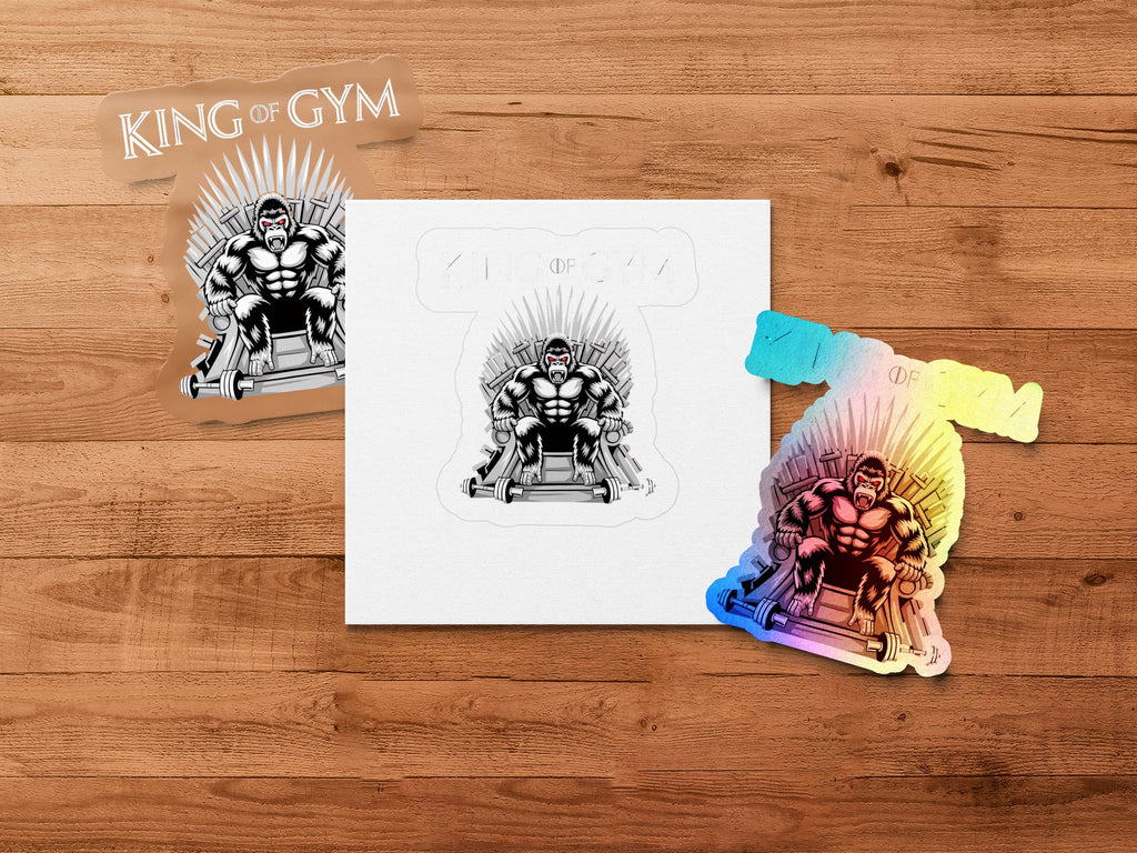 King of Gym sticker with a gorilla on a throne, and a map of Hawaii.