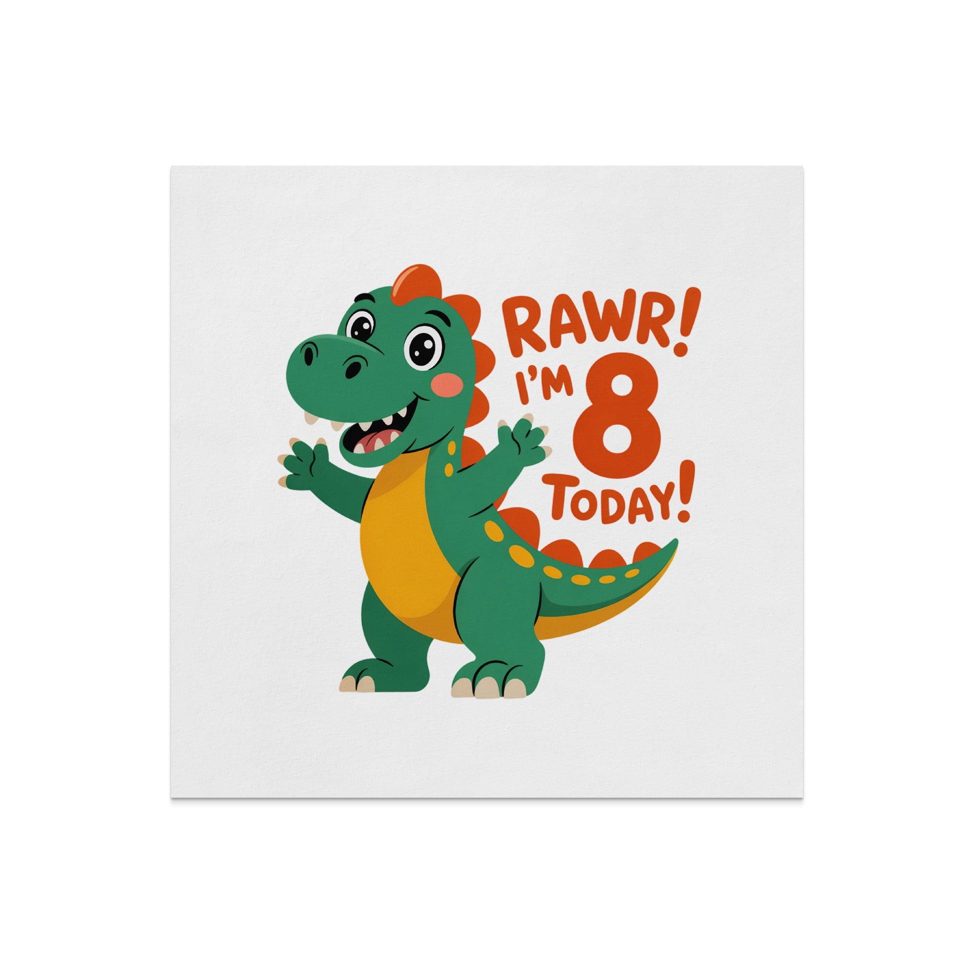 Happy 8th birthday dinosaur card with "Rawr! I'm 8 Today!".