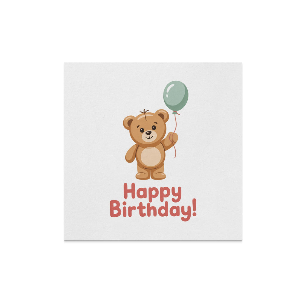 Birthday card with a teddy bear holding a balloon.