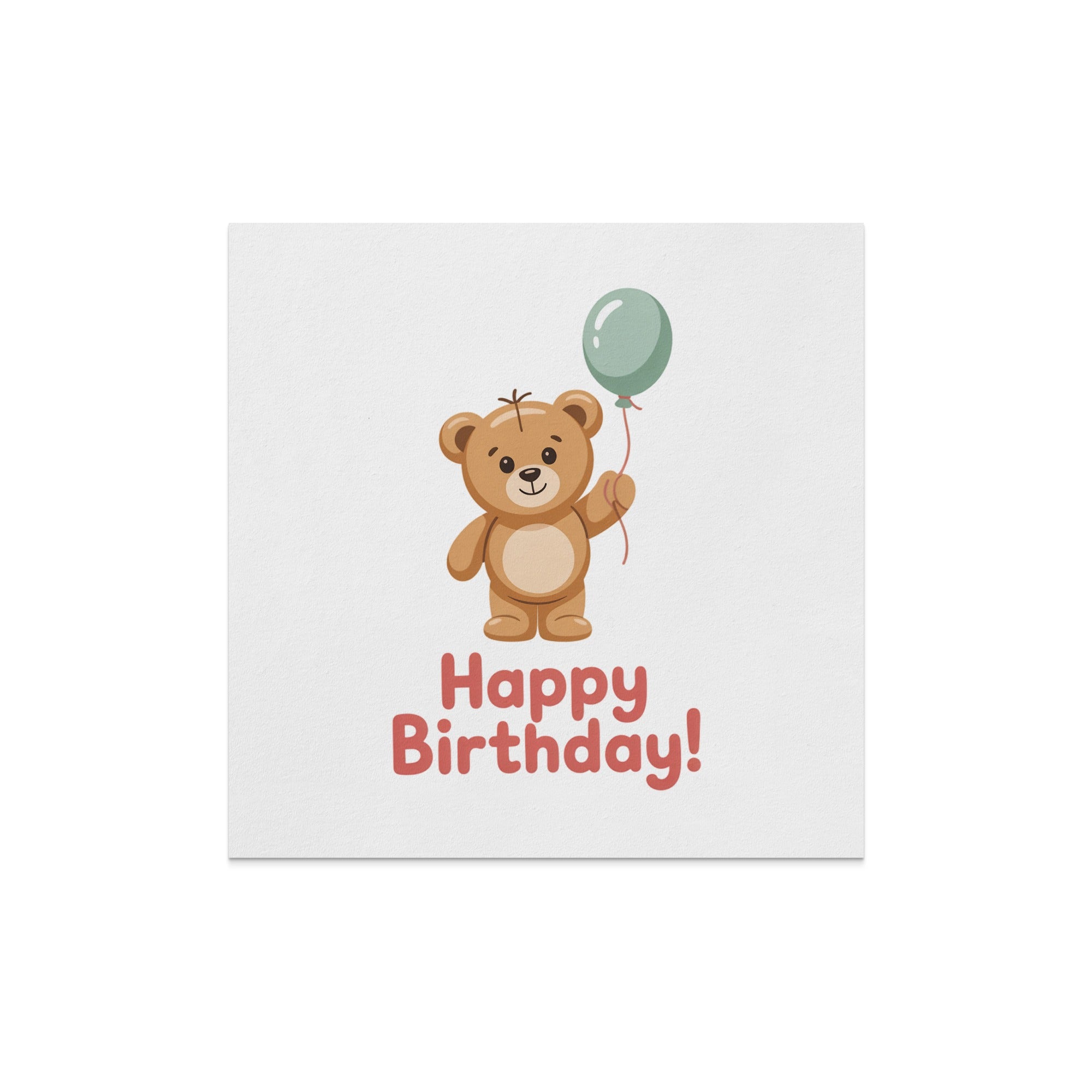 Birthday card with a teddy bear holding a balloon.