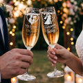 Champagne flutes toast with "Mr & Mrs Miller" and "Forever starts Today" etched on glass.