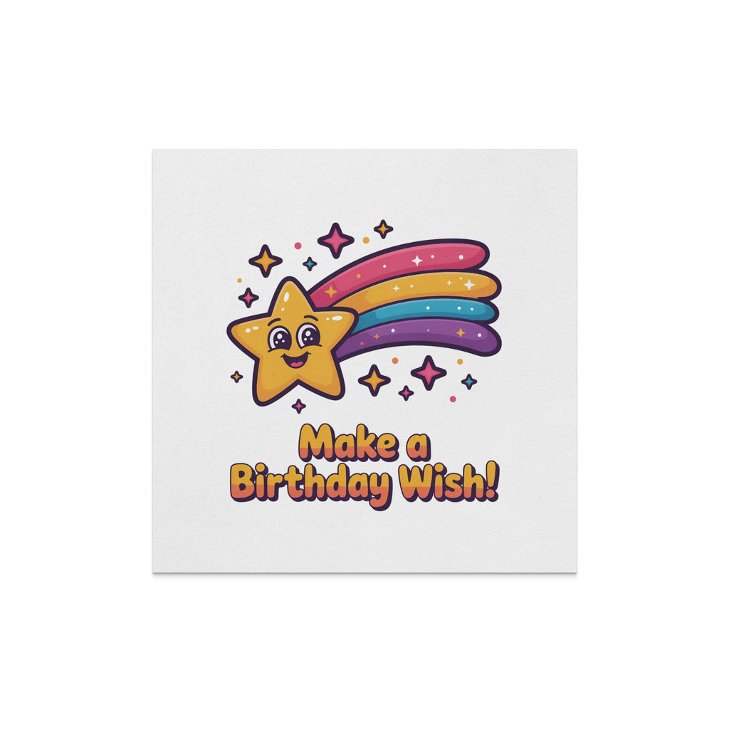 Smiling star with rainbow trail, "Make a Birthday Wish!" text.
