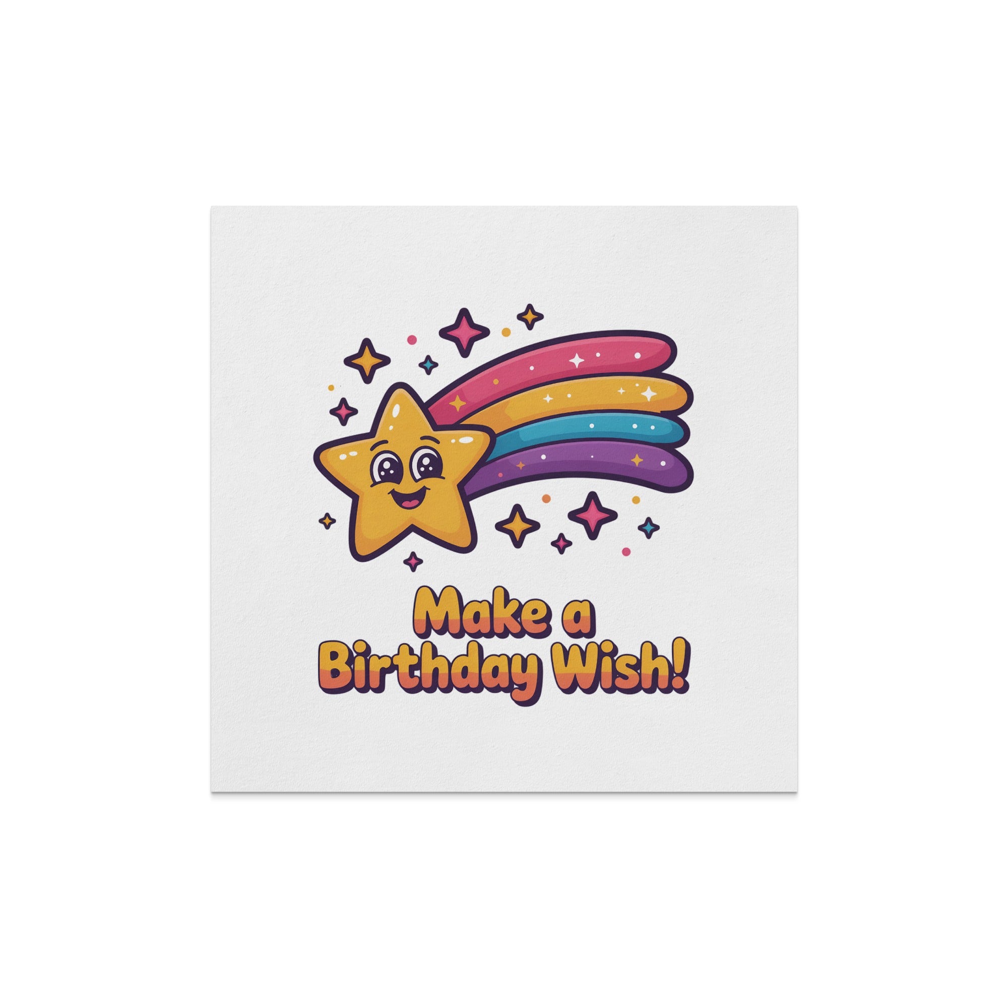Smiling star with rainbow trail, "Make a Birthday Wish!" text.