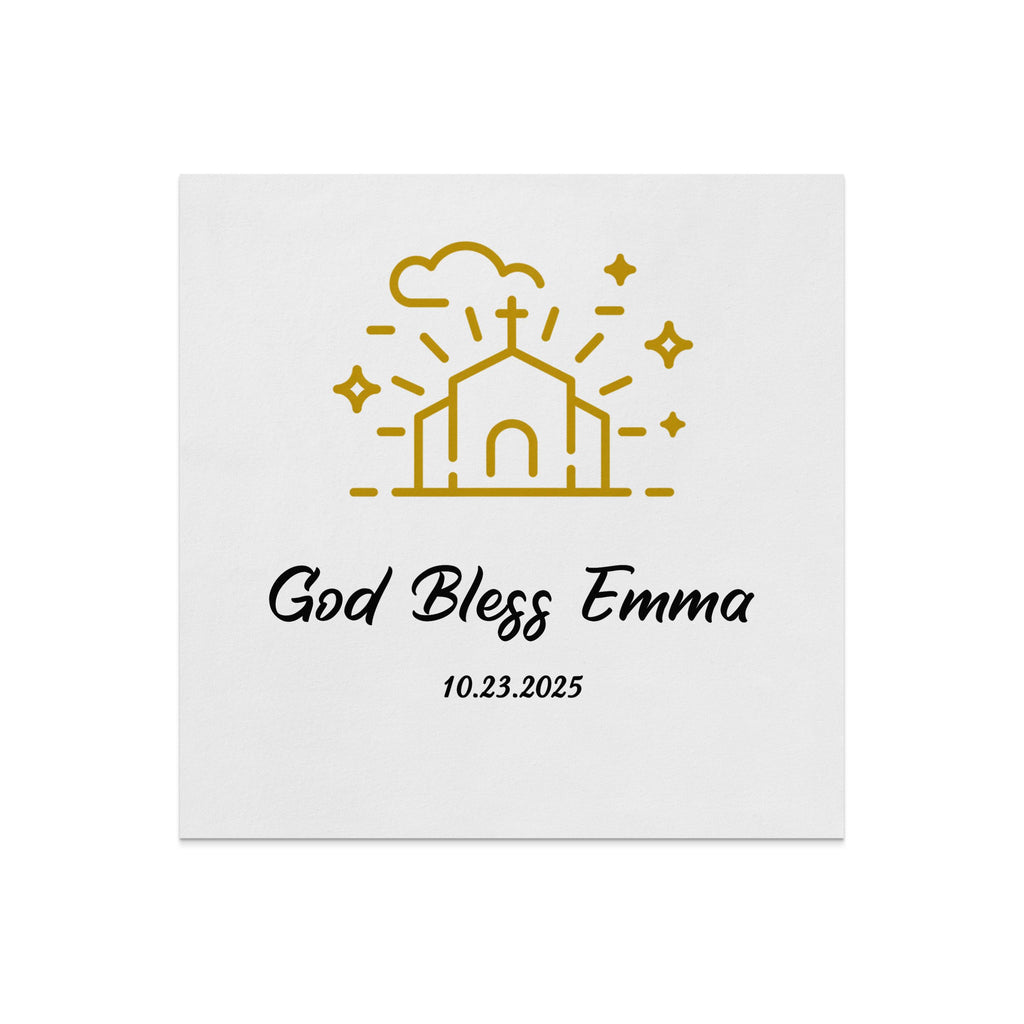 Gold church icon above "God Bless Emma" and "10.23.2025".