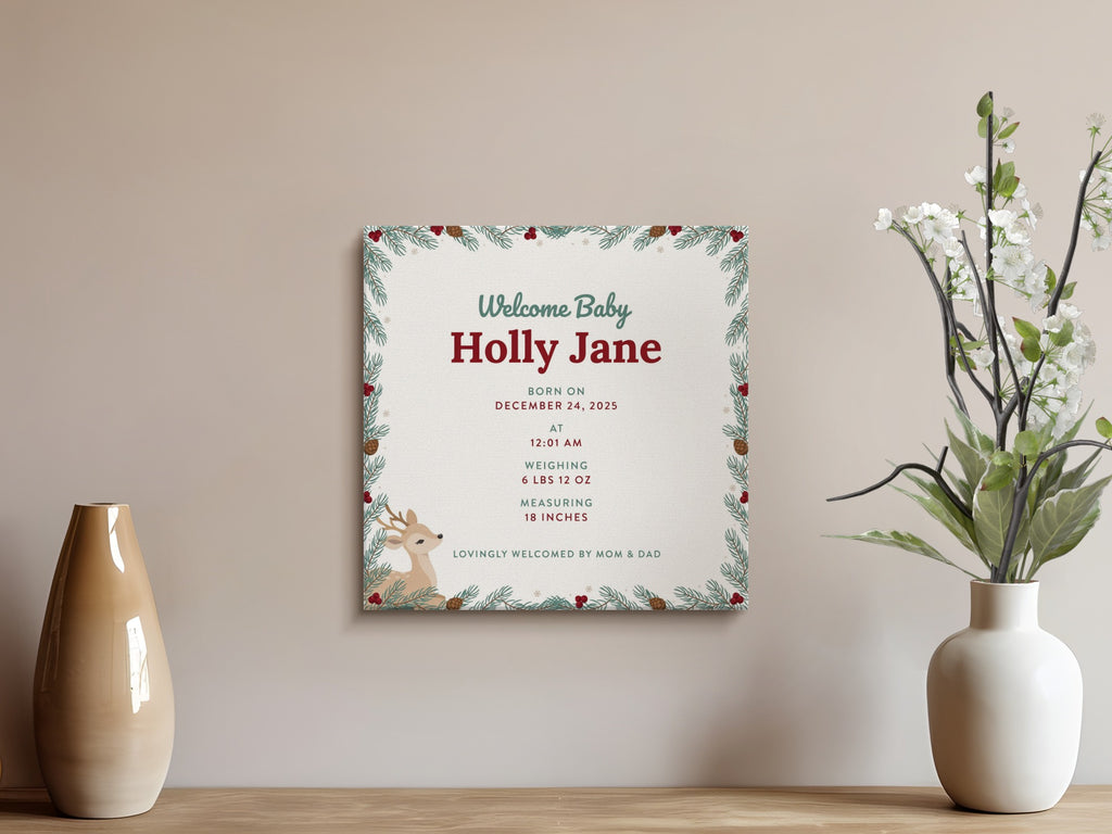 Welcome Baby Holly Jane details: Born December 24, 2025, 6 lbs 12 oz, 18 inches.