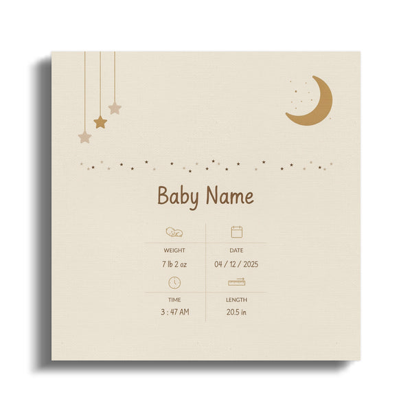 Baby Name details: 7 lb 2 oz weight, 3:47 AM time, 04/12/2025 date, 20.5 inch length.