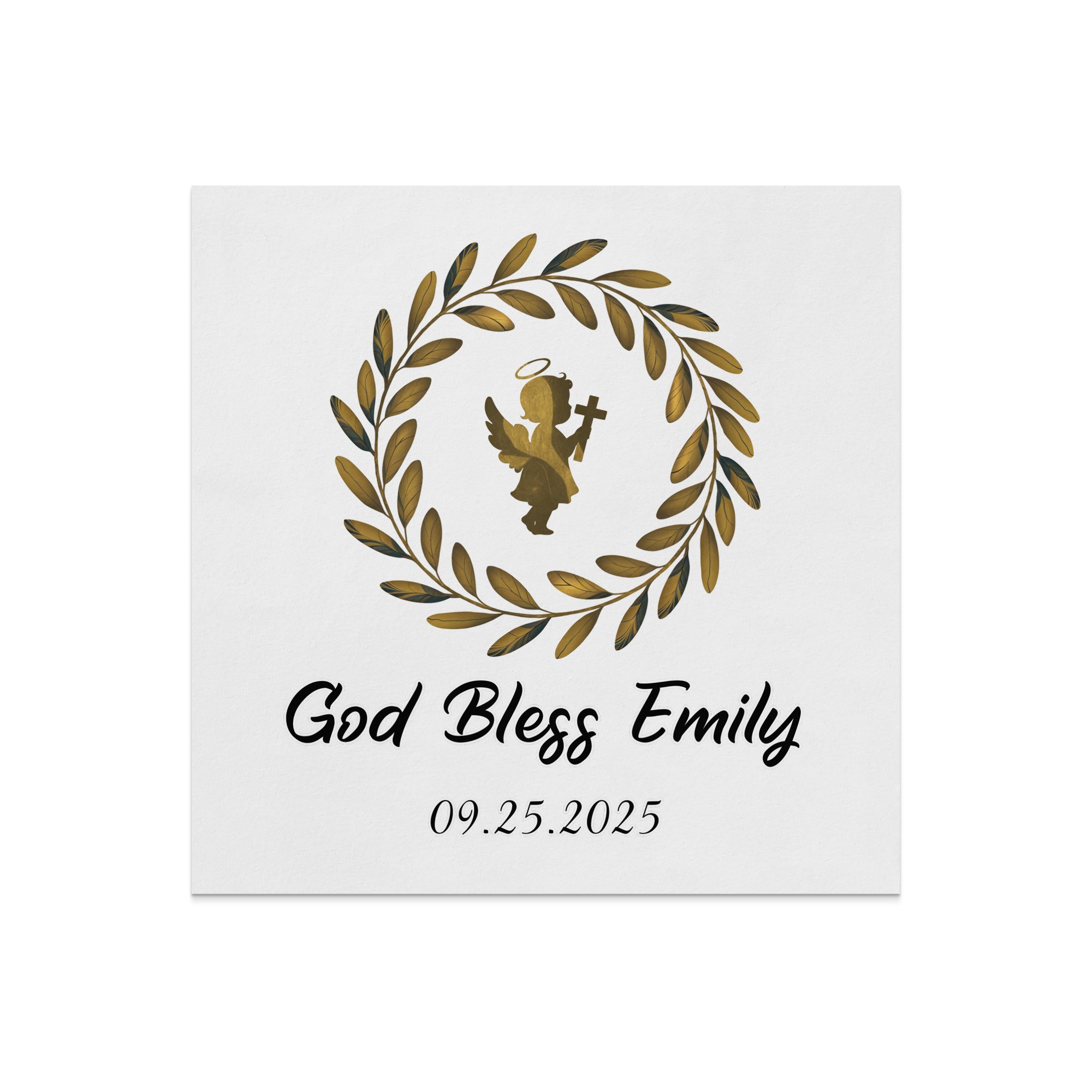 God Bless Emily with laurel wreath and date 09.25.2025.