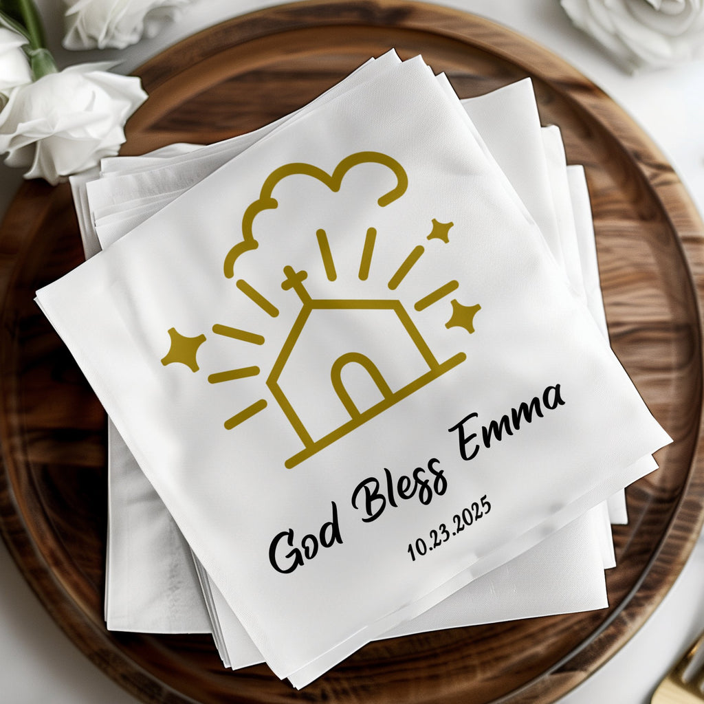 God Bless Emma 10.23.2025 on a stack of white napkins.