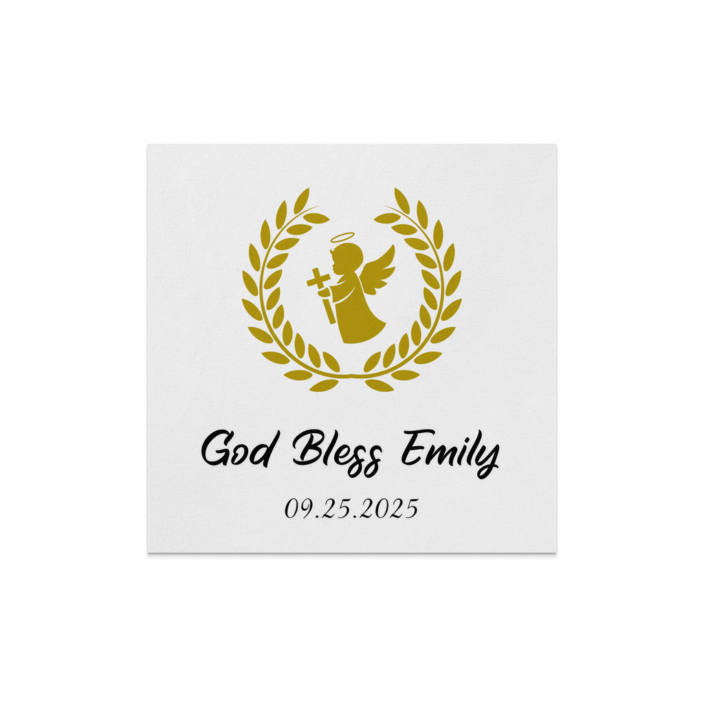 Gold angel with cross and laurel wreath, "God Bless Emily" and "09.25.2025".