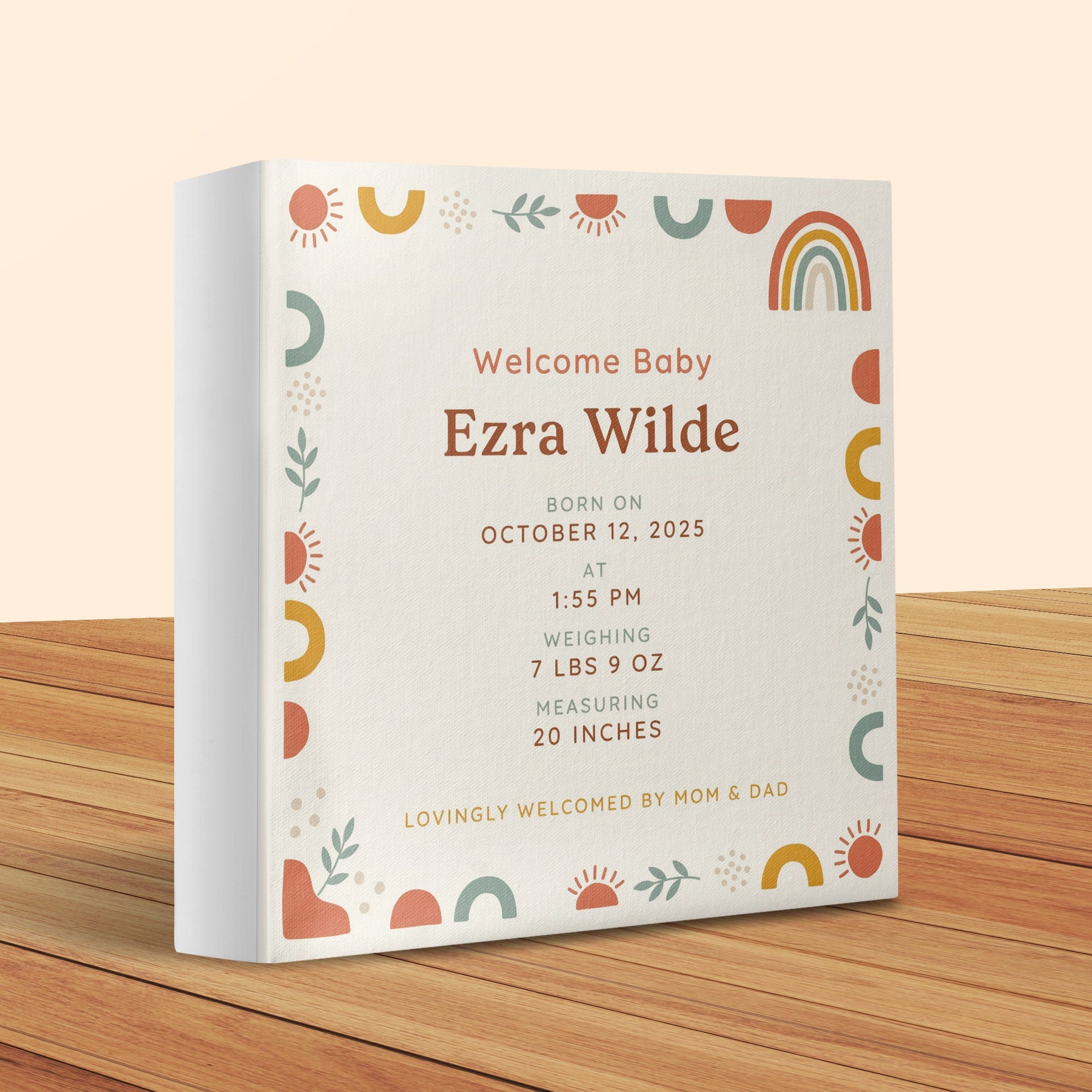 Birth announcement for Ezra Wilde, born Oct 12, 2025, 7 lbs 9 oz, 20 inches.